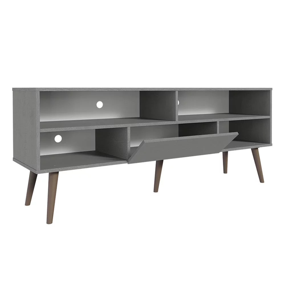 Modern Black Wood TV Stand with 1 Door and 4 Shelves R6862
