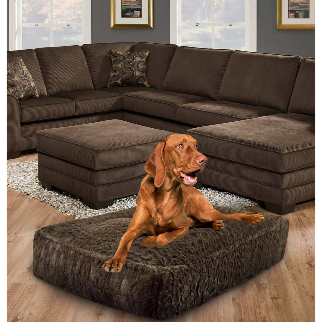 Extra Plush Faux Fur Rectangle Dog Bed, Serenity Brown, Small M705