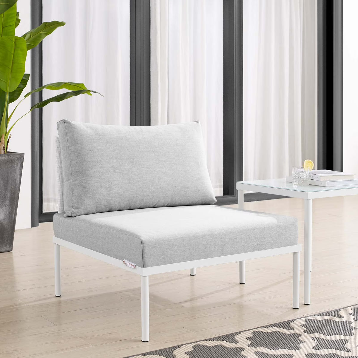 White Gray Aluminum Armless Patio Chair X10187