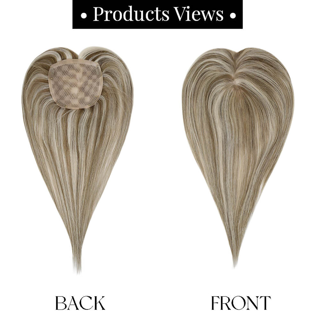 Light Brown Mixed Platinum Blonde Remy Human Hair Clip in Topper 16 inch F225