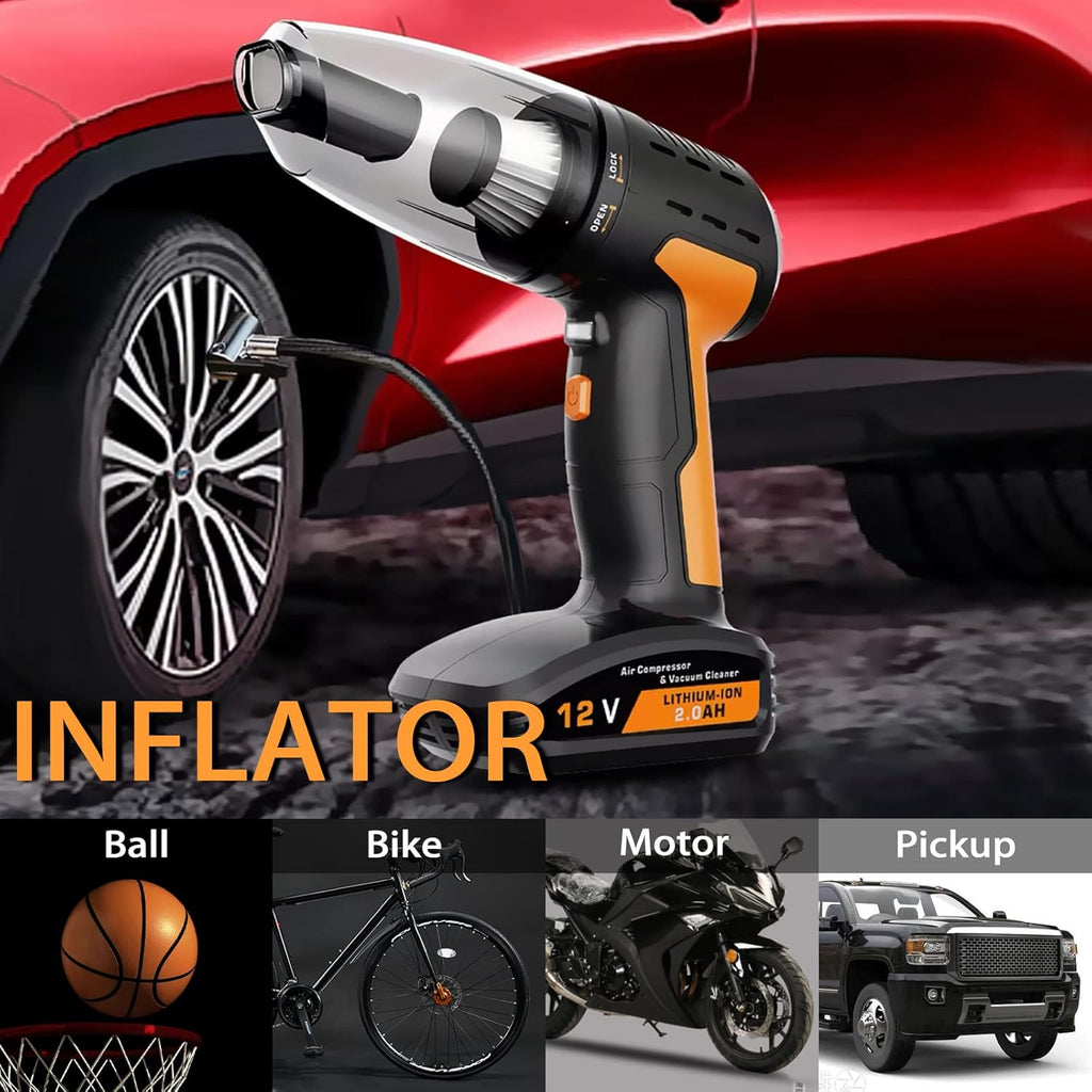 Cordless Rechargeable Handheld Car Vacuum Tire Inflator O419922