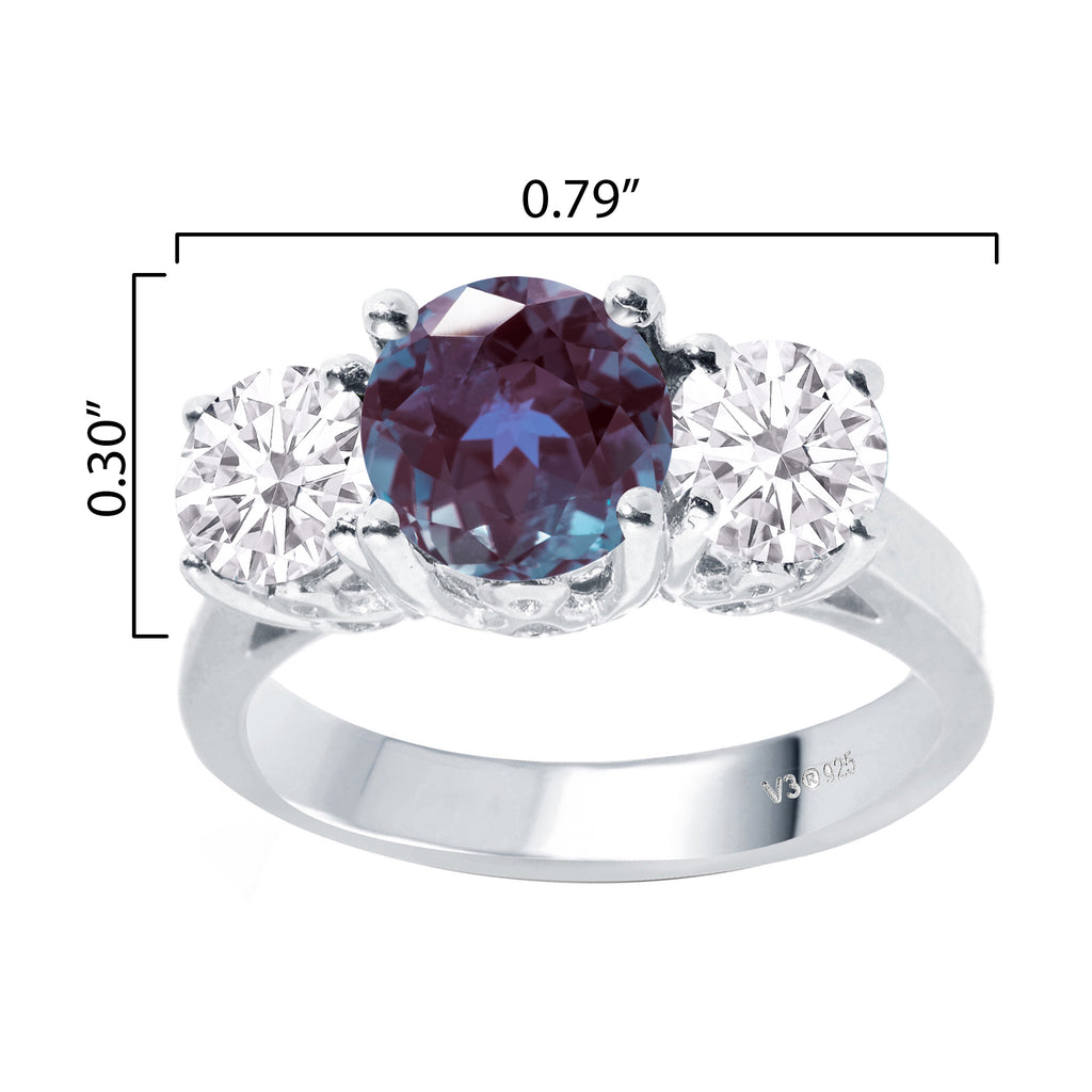 Three Stone Ring with Alexandrite and Moissanite N4118
