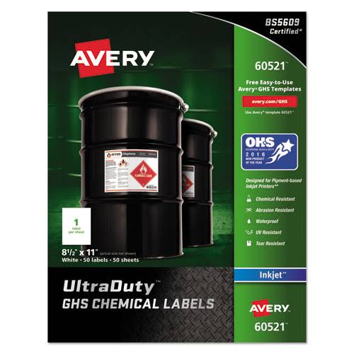 8.5 x 11 in. White GHS Chemical Labels, 50 per Pack T640011