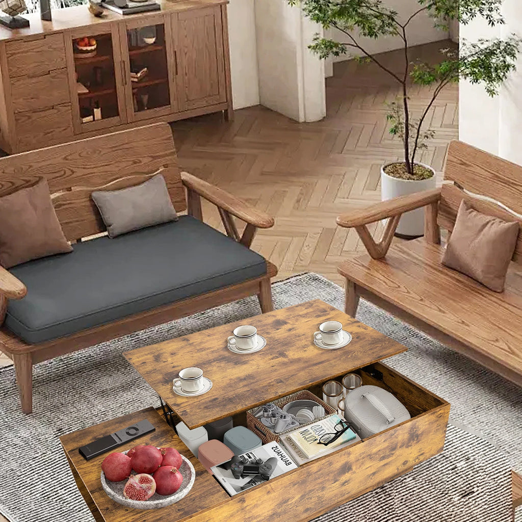 47" Dark Brown Wood Lift Top Coffee Table with Hidden Compartment G632749