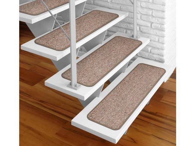 Set of 12 Adhesive Carpet Stair Treads - Pebble Beige - 8 in. x 30 in. U9377