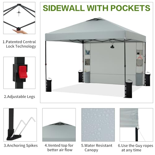 10'x10' Pop Up Canopy Tent with 1 Sidewall and 6 Pockets, White O9971