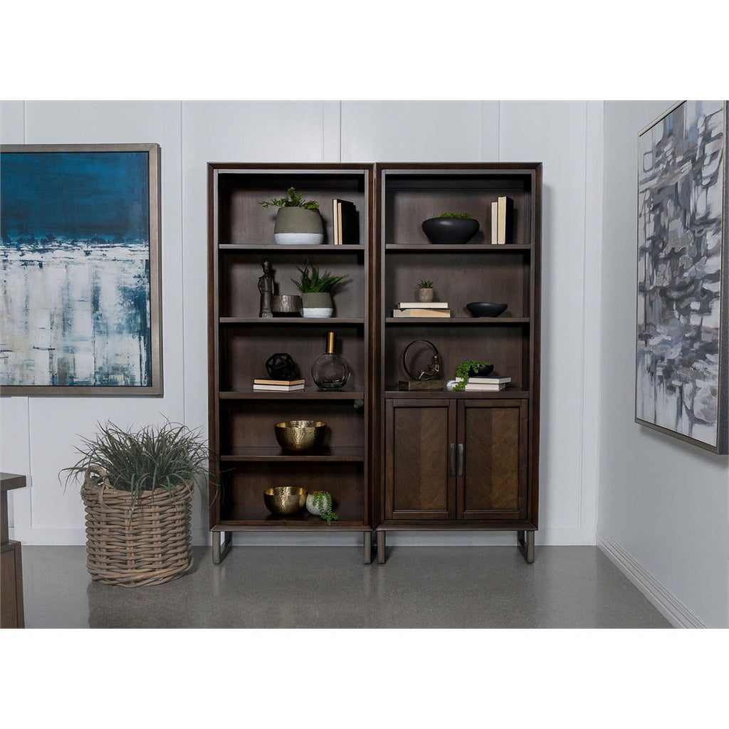 4-shelf Wood Bookcase Dark Walnut and Gunmetal Q927848