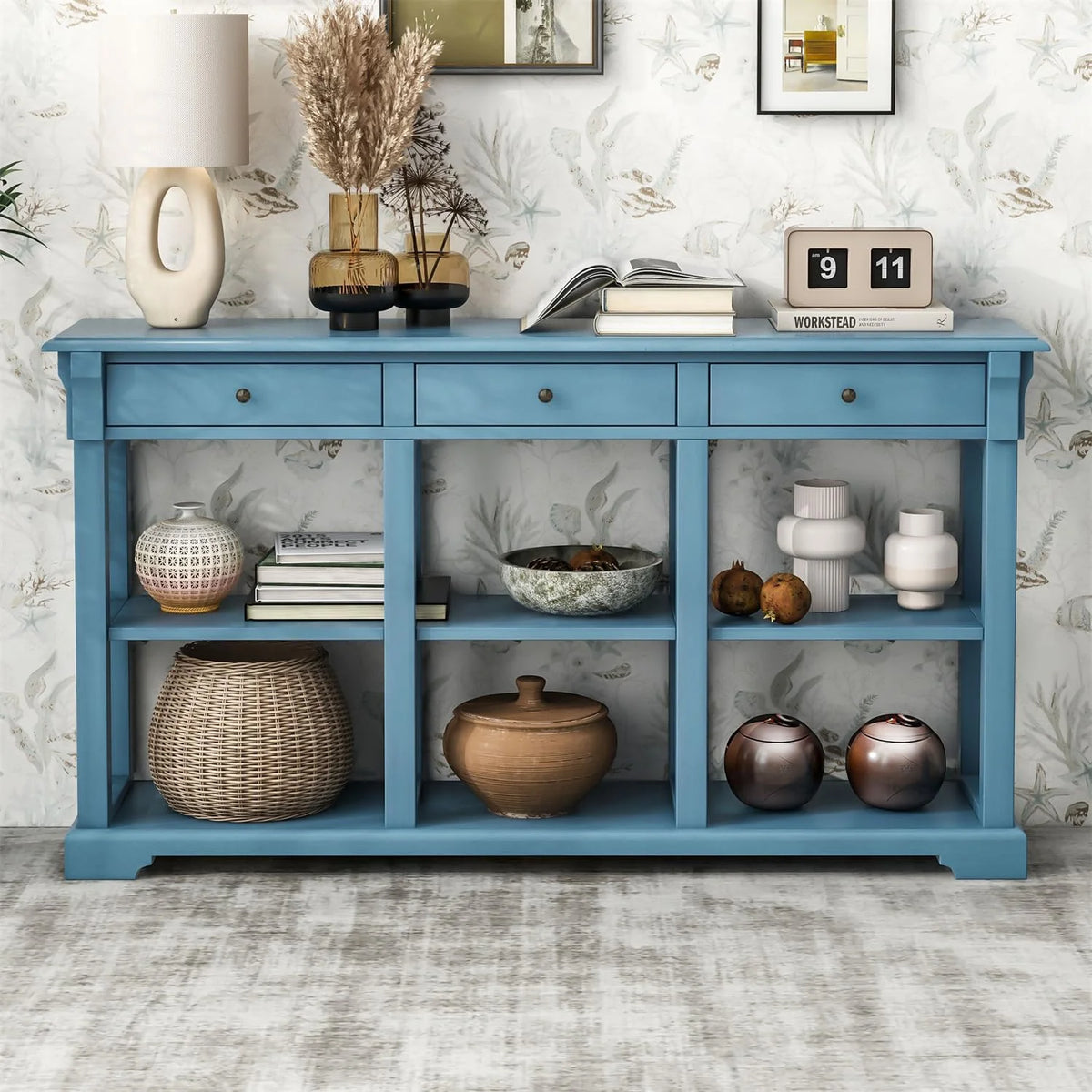 Teal Blue 3 Drawer Wooden Console Table X909517