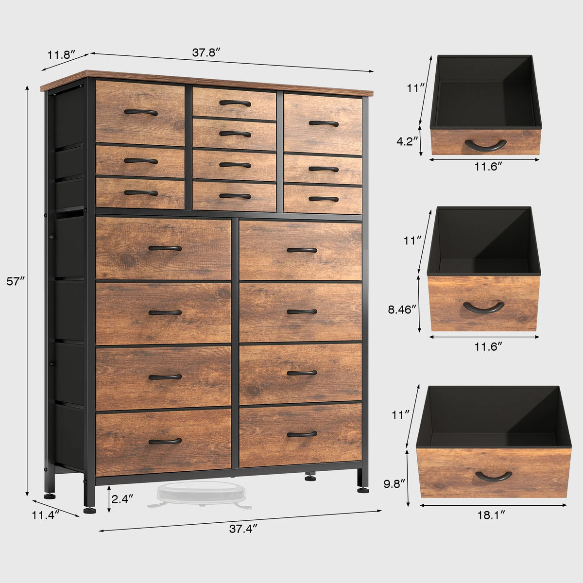 Rustic Brown 18 Drawer Fabric Dresser H809651