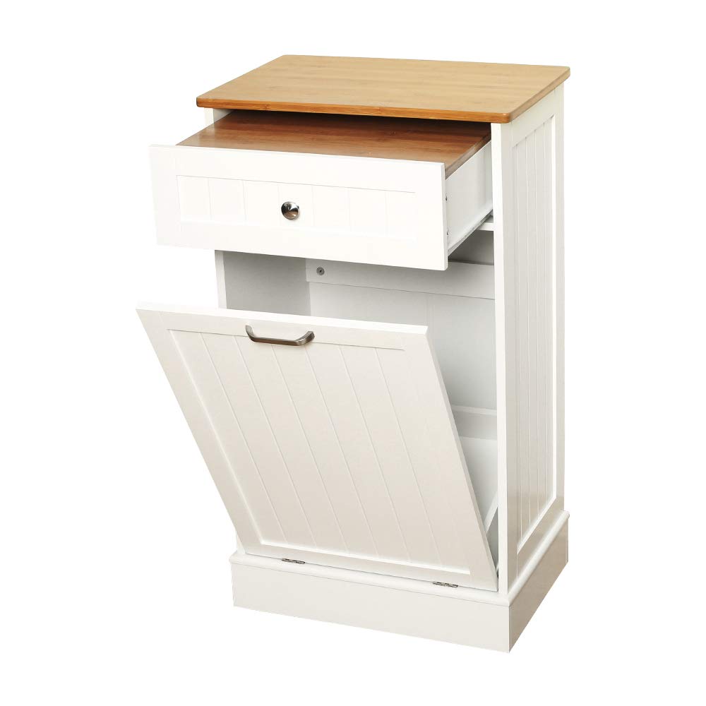 Black Wooden Tilt Out Trash Cabinet with Hideaway Drawer and Removable Bamboo Cutting Board R83040