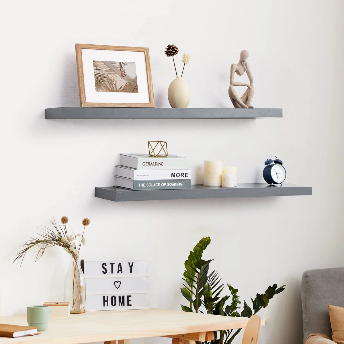 36 Inch Solid Wood Wall Shelves Set of 2 N38833
