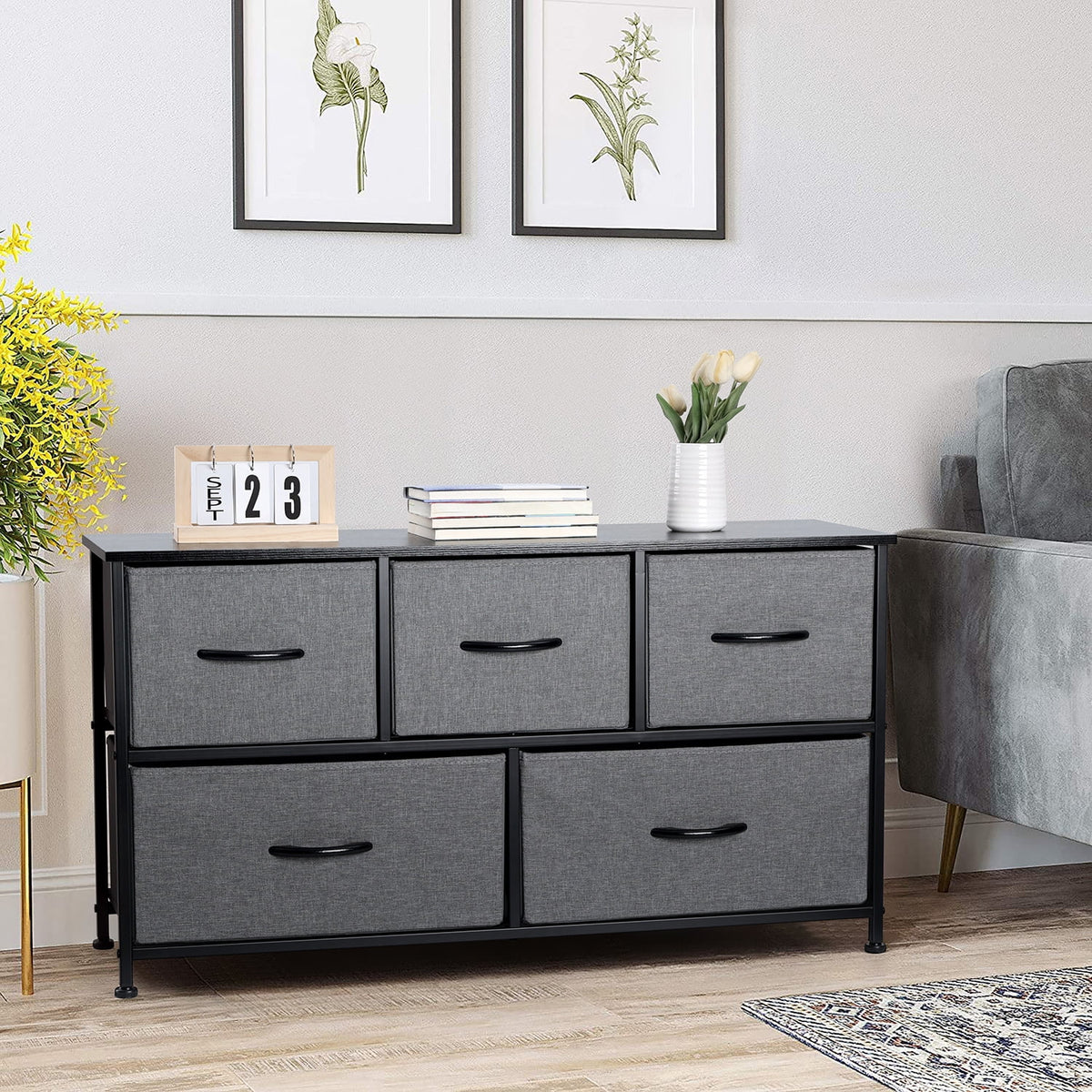 5 Drawer Fabric Dresser with Wood Top G5545