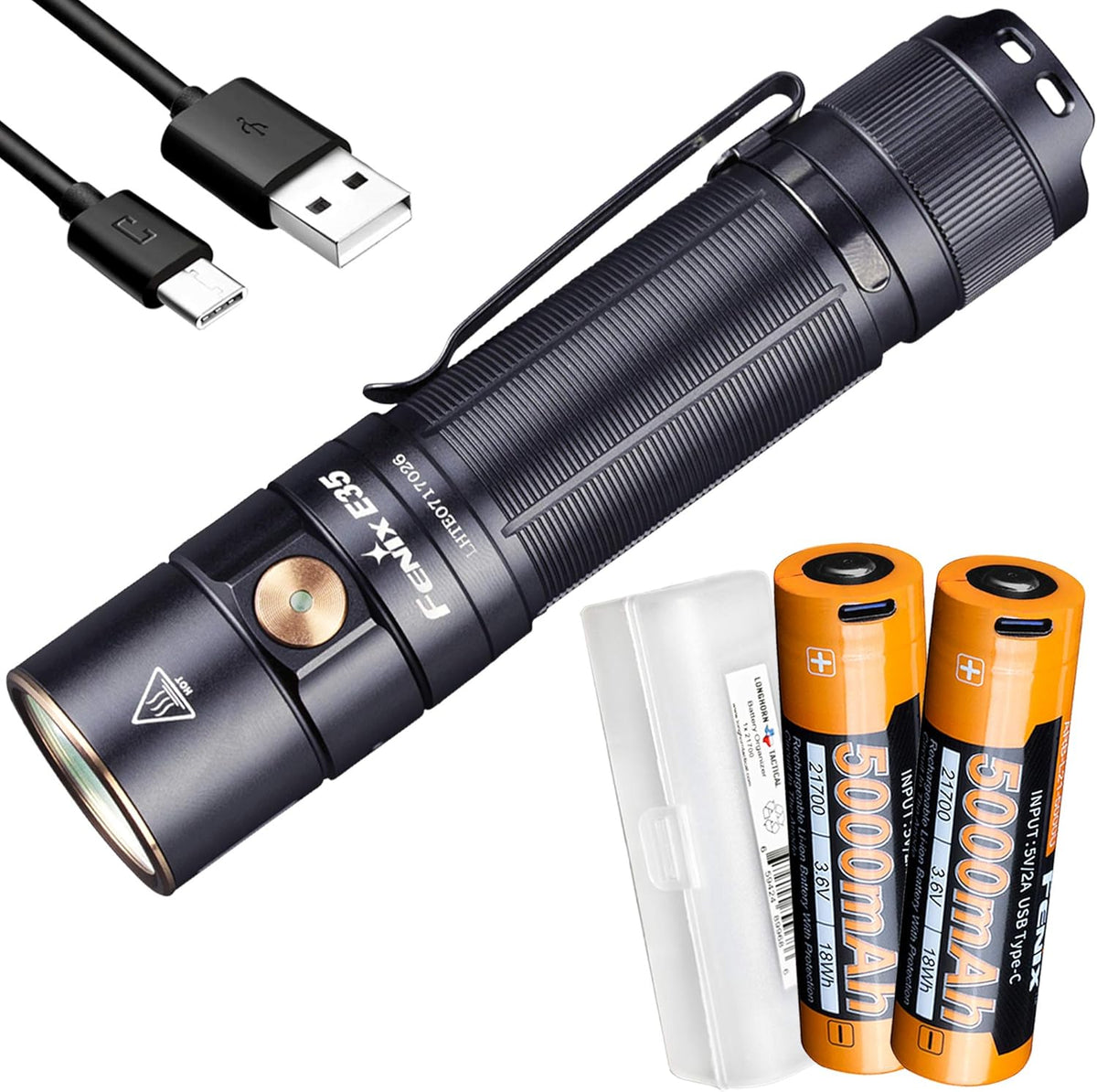 3000 Lumen USB-C Rechargeable Flashlight with 2X 5000mAh Battery Case Q676