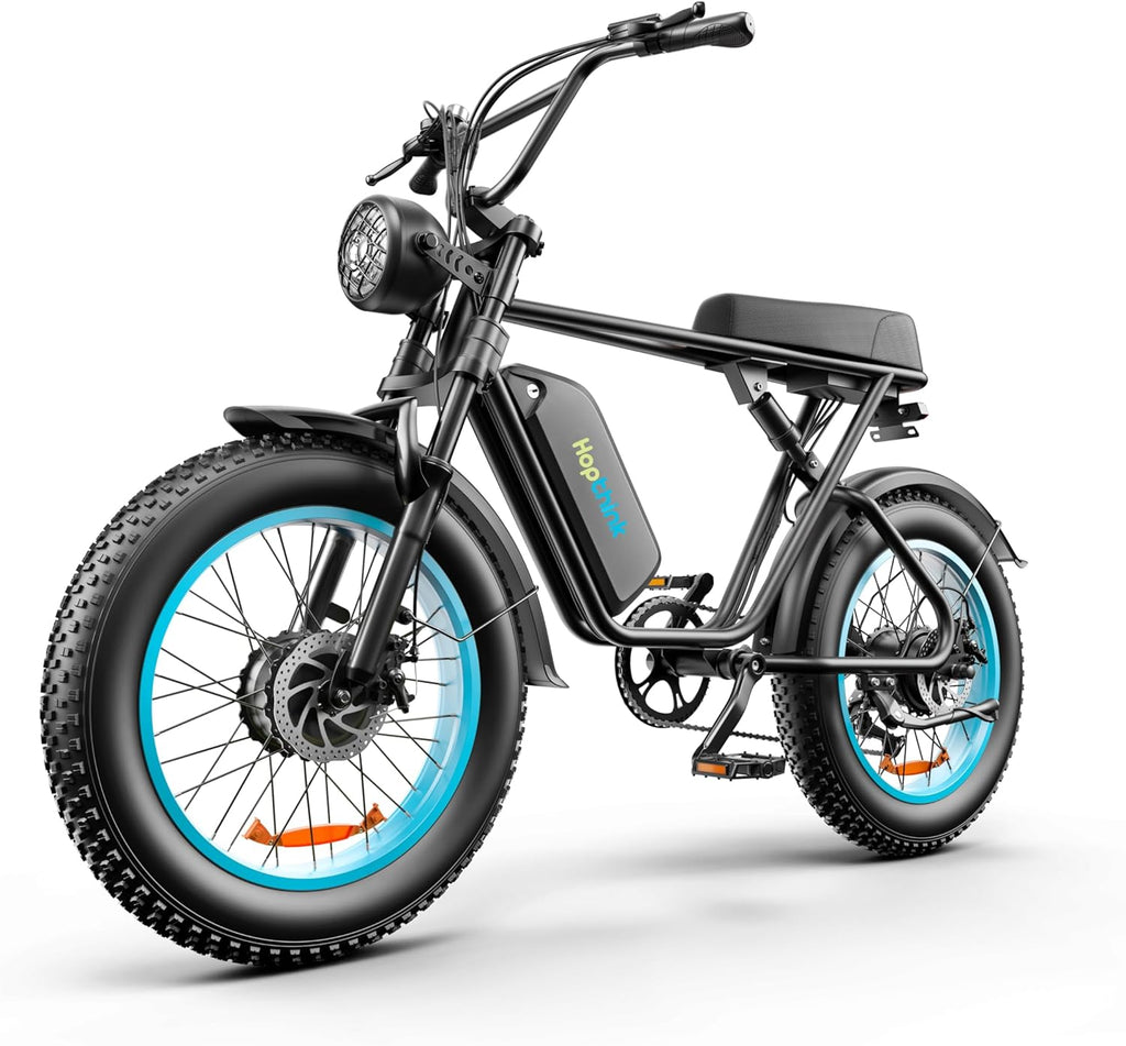 Blue 20" Fat Tire Dual Motor Electric Bike with Full Suspension & Hydraulic Disc Brake B3580