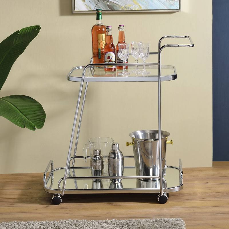 Serving Cart Clear Glass Chrome Finish Q24392