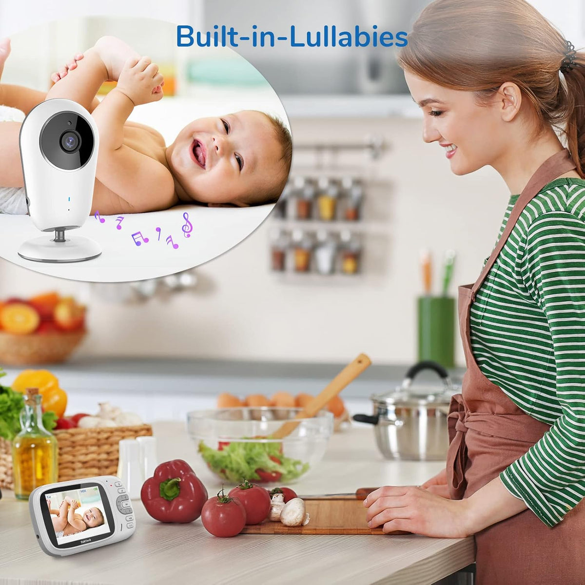 Video Baby Monitor with Camera and Audio, Night Vision, 2 Way Audio, 8 Lullabies T6854