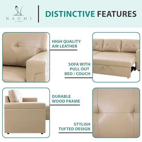 Black Air Leather L-Shaped Sleeper Sofa with Storage Chaise L9660