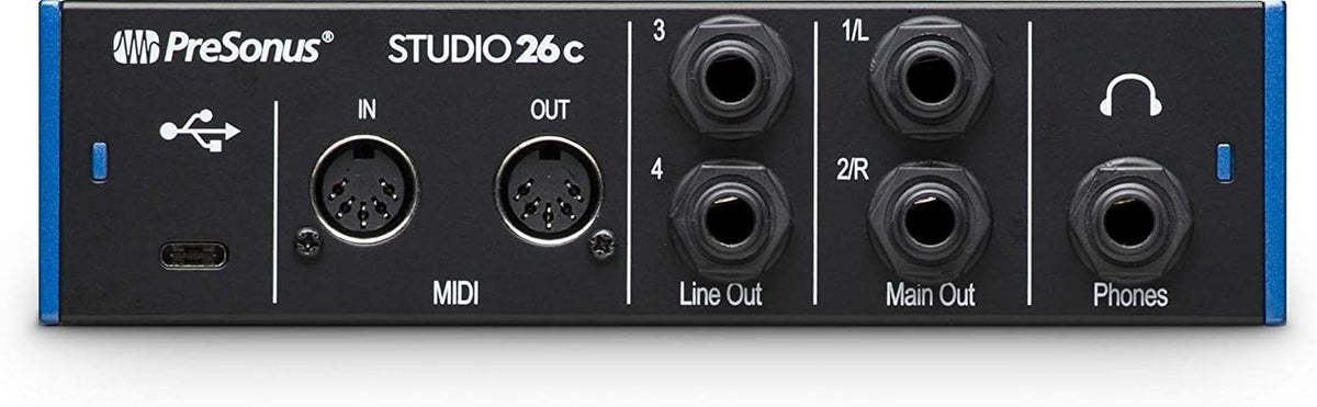 2x4 USB Audio/MIDI Interface with Studio One 5 Artist Software Pack with CR3-X Pair Studio Monitors and 1/4” Instrument Cables Q274