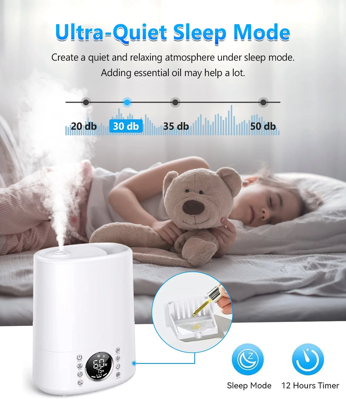Warm and Cool Mist Top Fill Ultrasonic Humidifier with Remote M4194