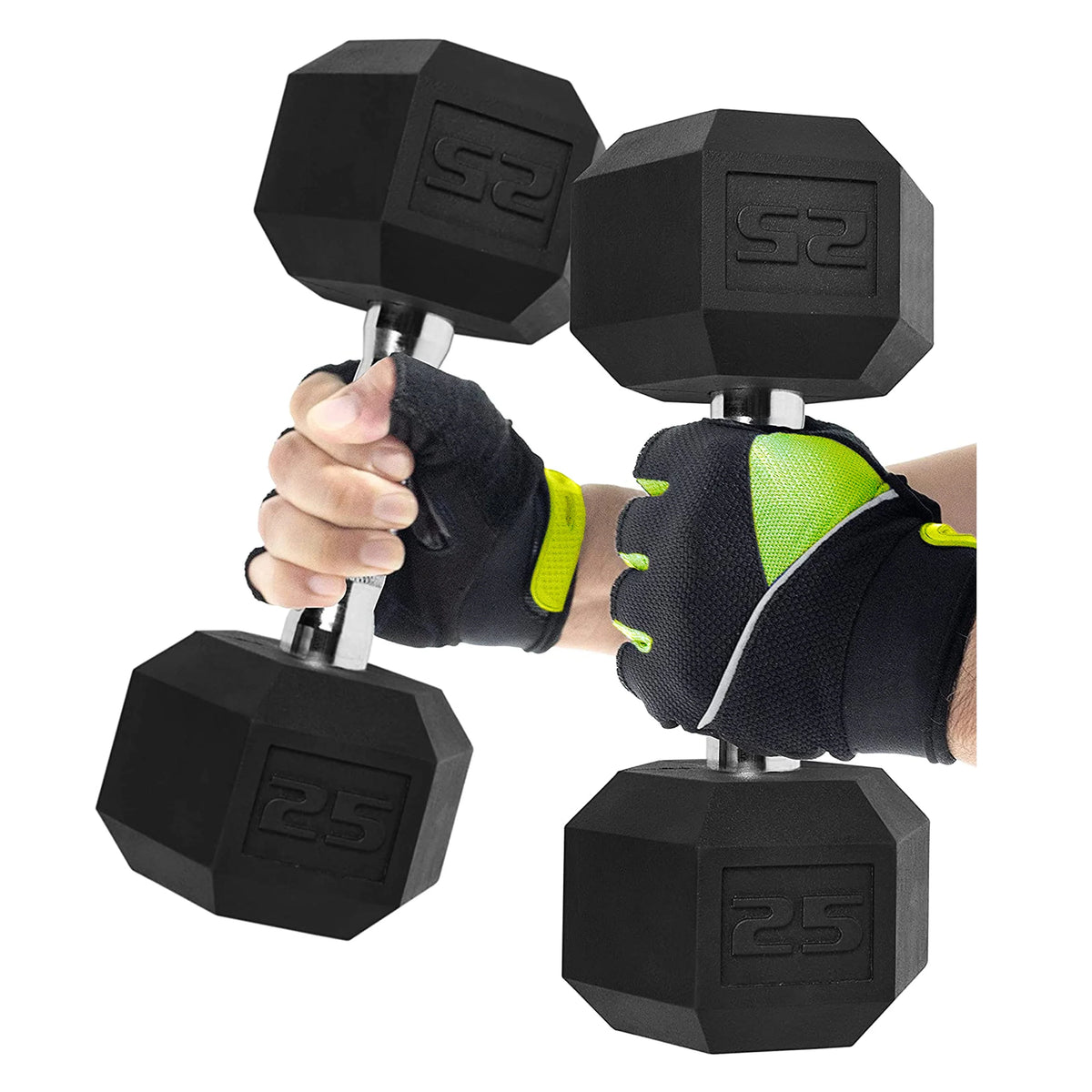 50 lb Rubber Hex Dumbbell Weight Set D95338