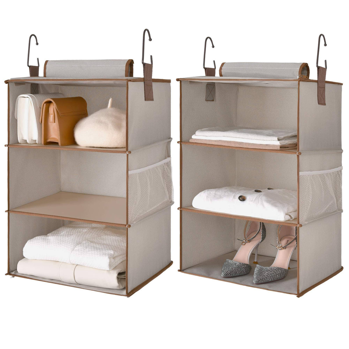 6-Shelf Hanging Closet Organizer Canvas Light Brown E794
