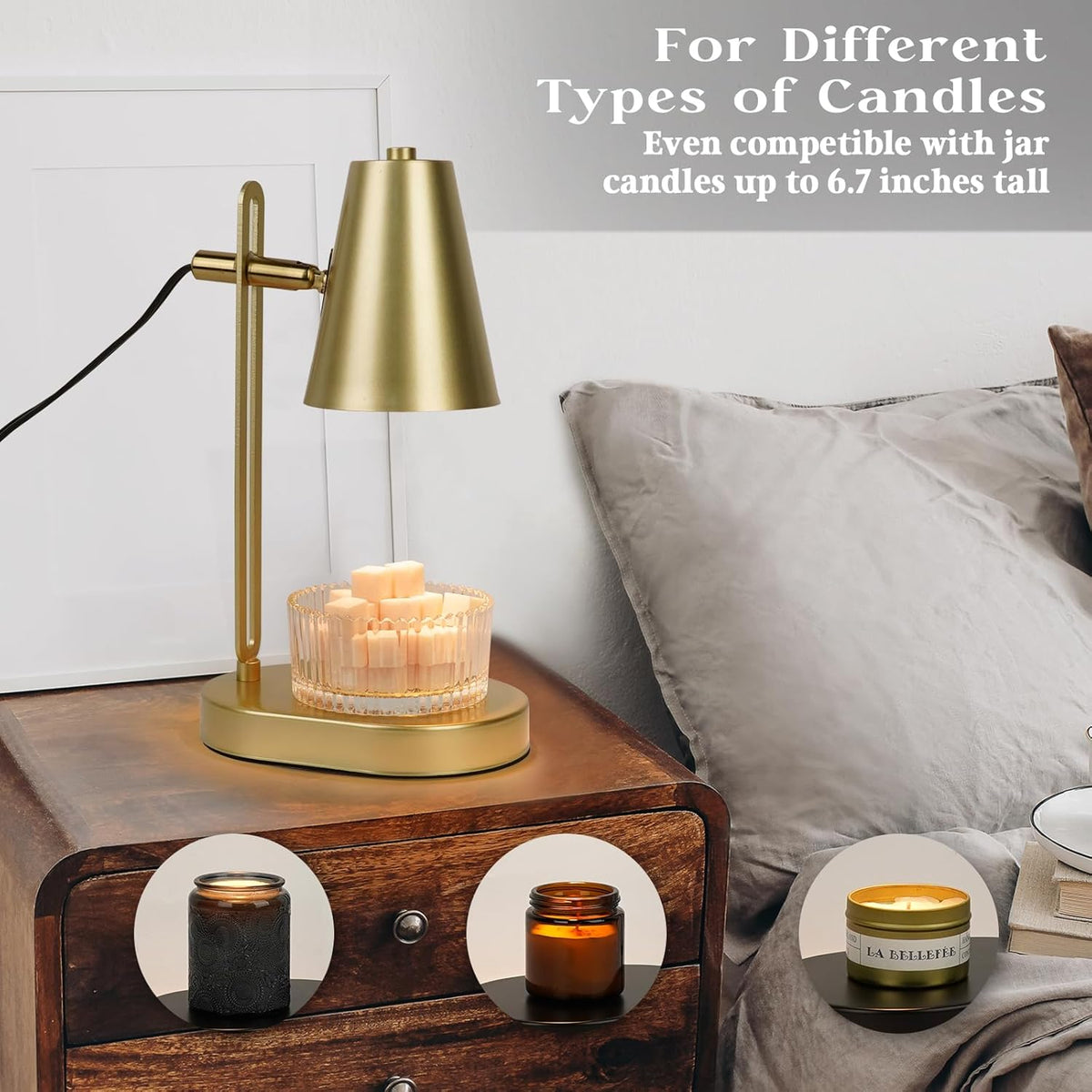 Candle Warmer Lamp with Timer, Adjustable Dimmable, 2 Bulbs R6526