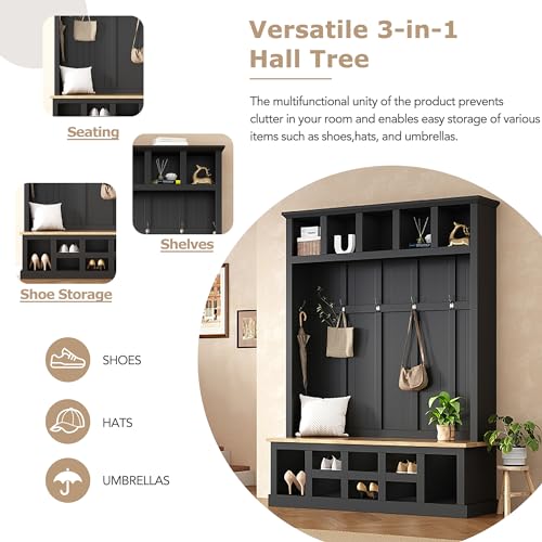 White 47.2'' Wood Hall Tree with Shoe Storage Bench S938