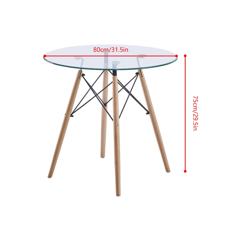 Set of 5 Round Glass Dining Table 32" with Wood Legs C785