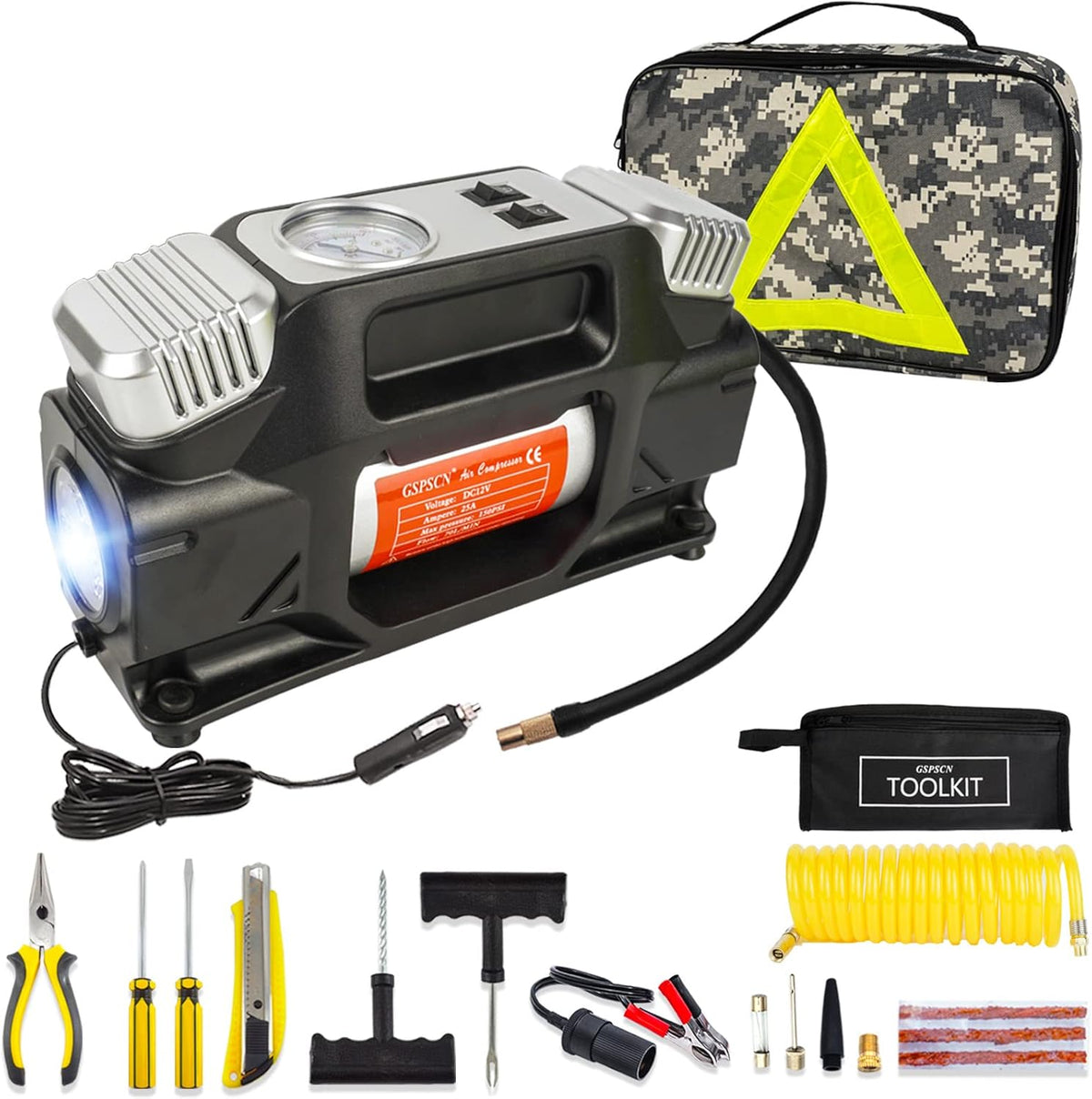 Portable 12V Heavy Duty Metal Tire Inflator 150PSI Air Compressor G46605