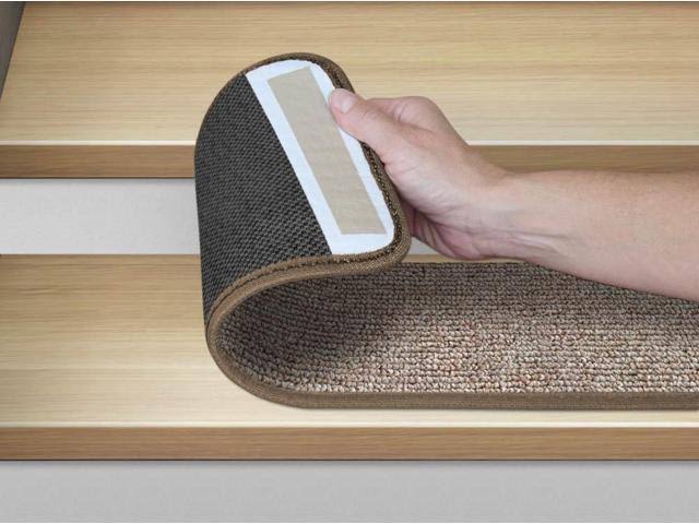 Set of 12 Adhesive Carpet Stair Treads - Pebble Beige - 8 in. x 30 in. U9377