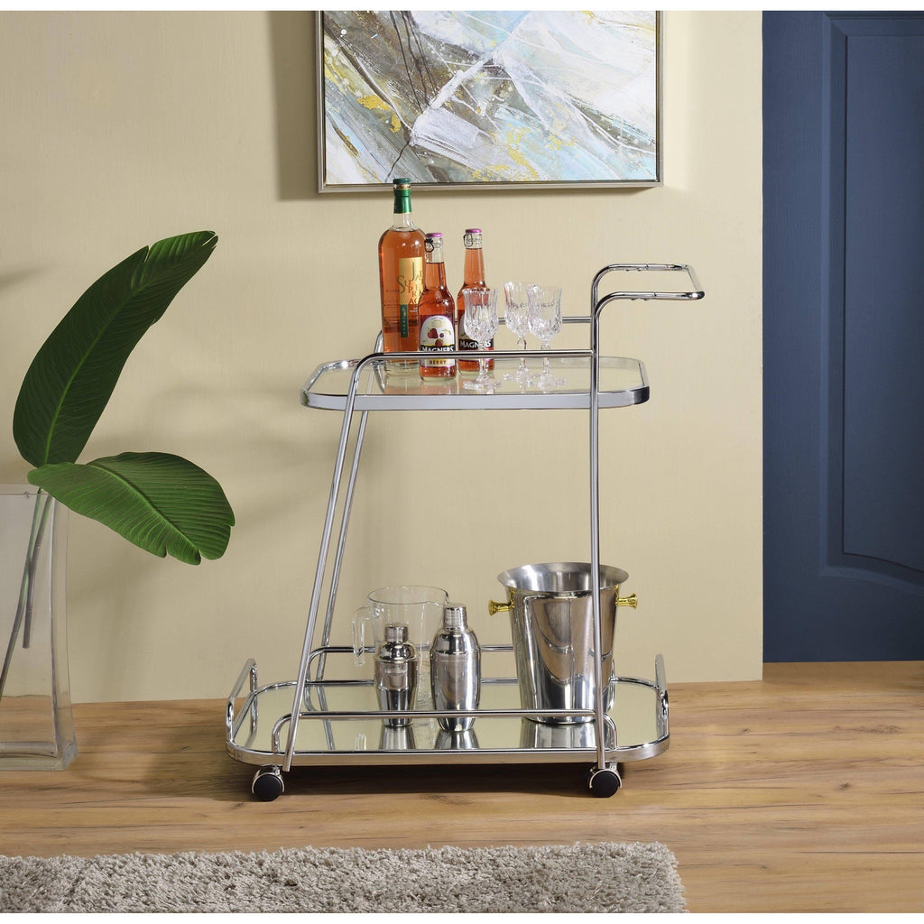 Serving Cart Clear Glass Chrome Finish Q24392
