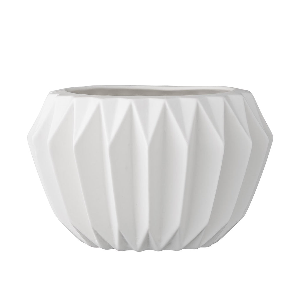 Round White Fluted Ceramic Flower Pot R389868