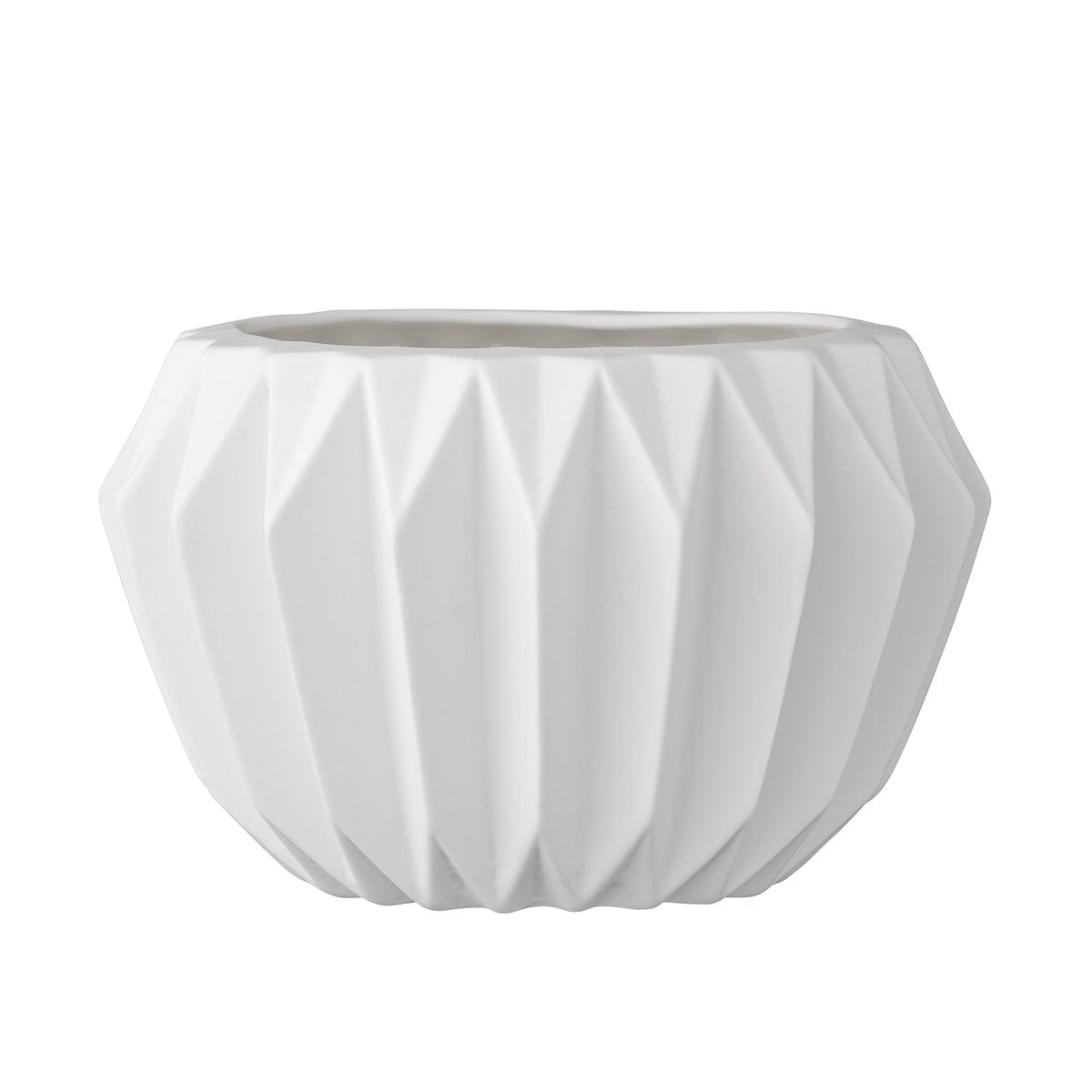 Round White Fluted Ceramic Flower Pot R389868