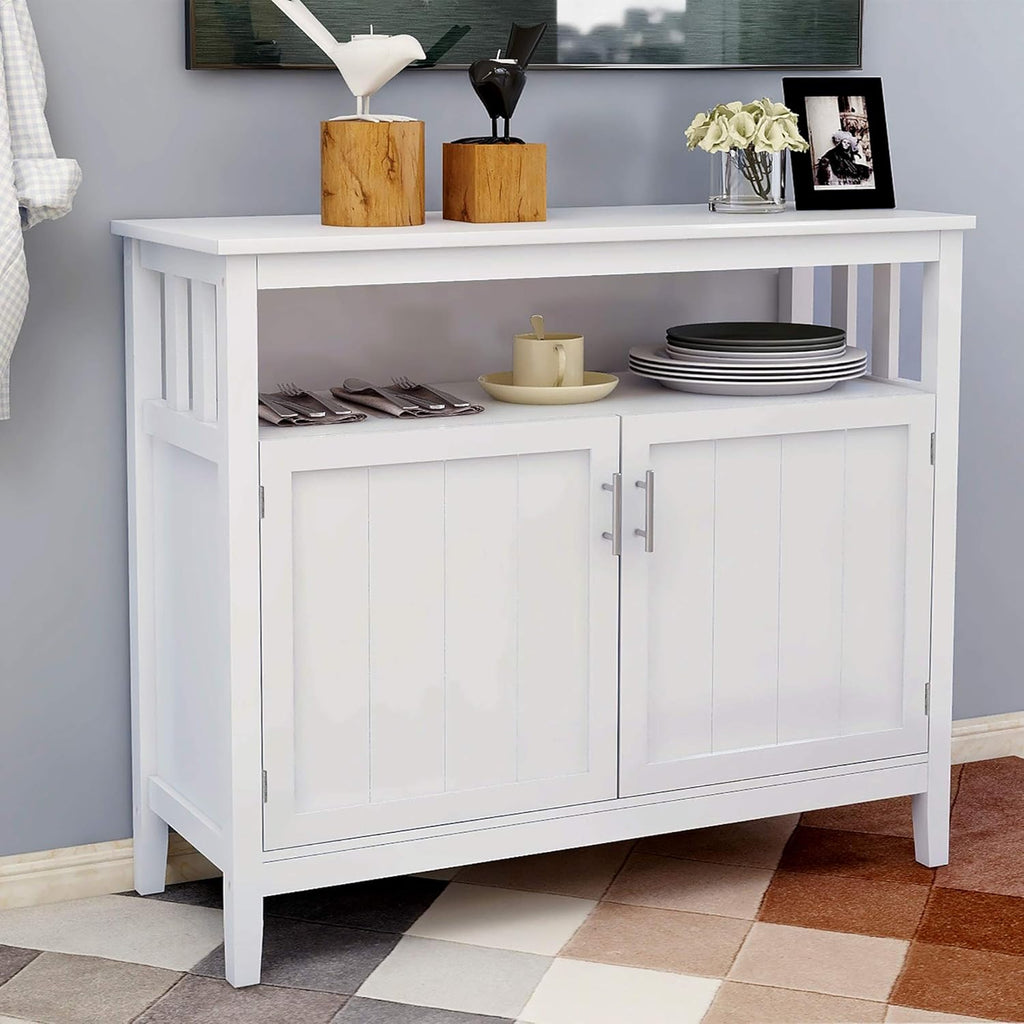 Kitchen Storage Sideboard Buffet Server Cabinet with 2-Door Adjustable Shelf and Open Shelf J9378