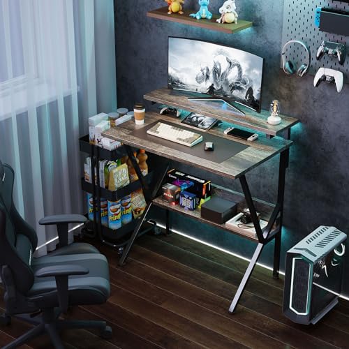 Small Desk with Adjustable Monitor Stand, Grey C77979