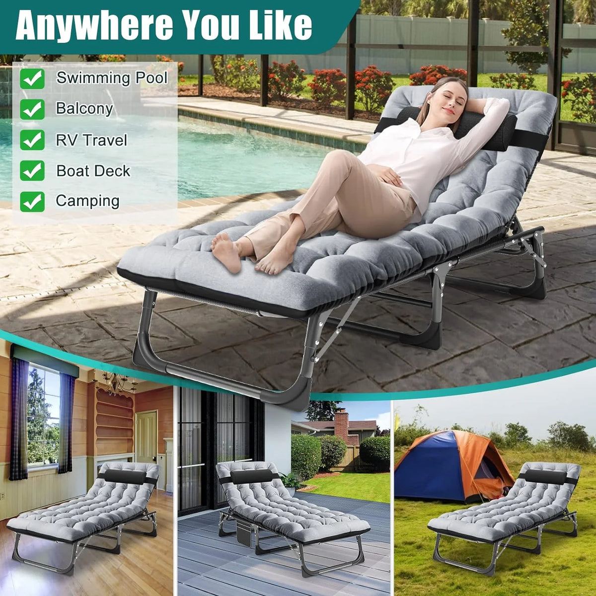 Folding Camping Cot with Pillow W23518