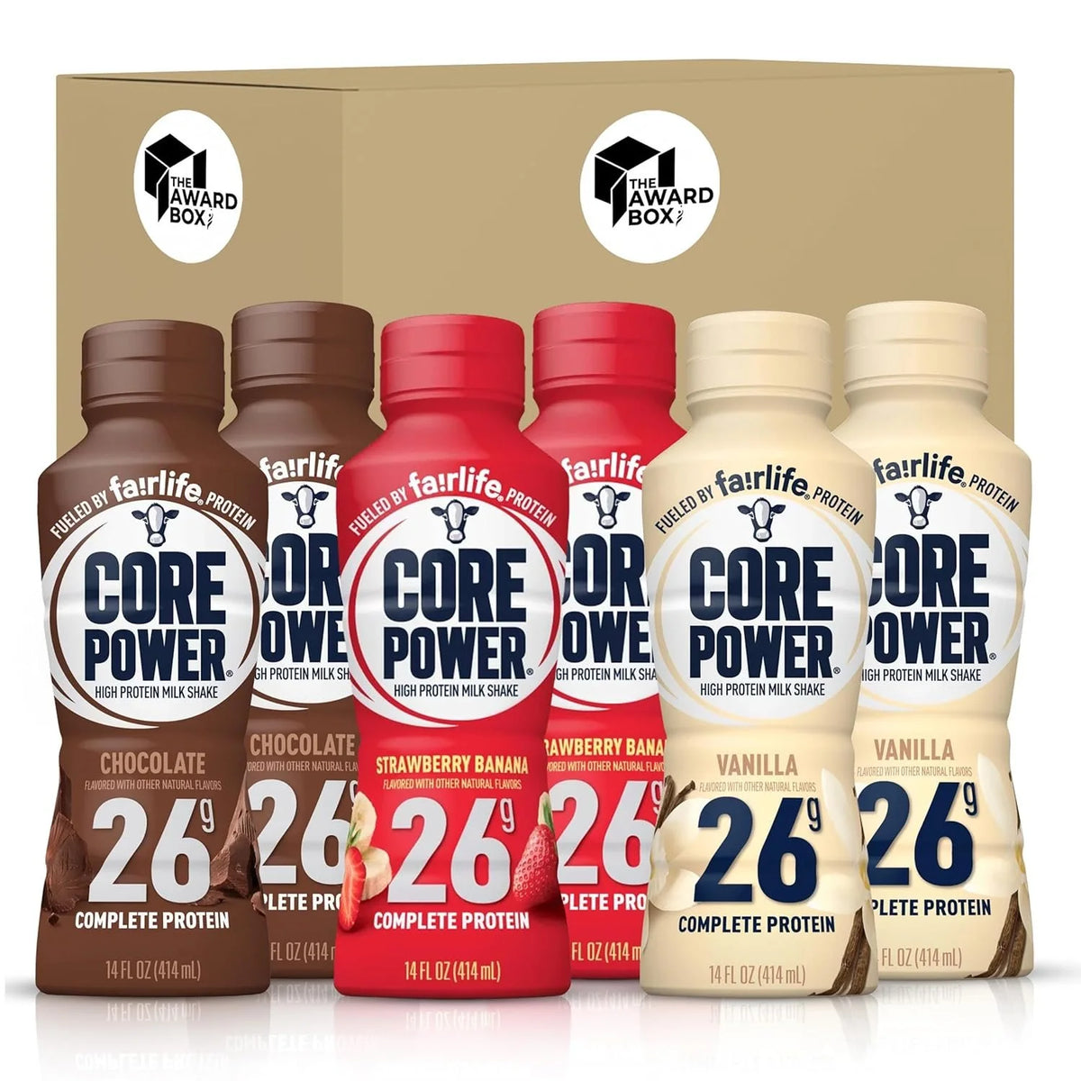 High Protein Shakes 26 Grams 14 Oz. Chocolate Vanilla Strawberry, 6 Pack F608530