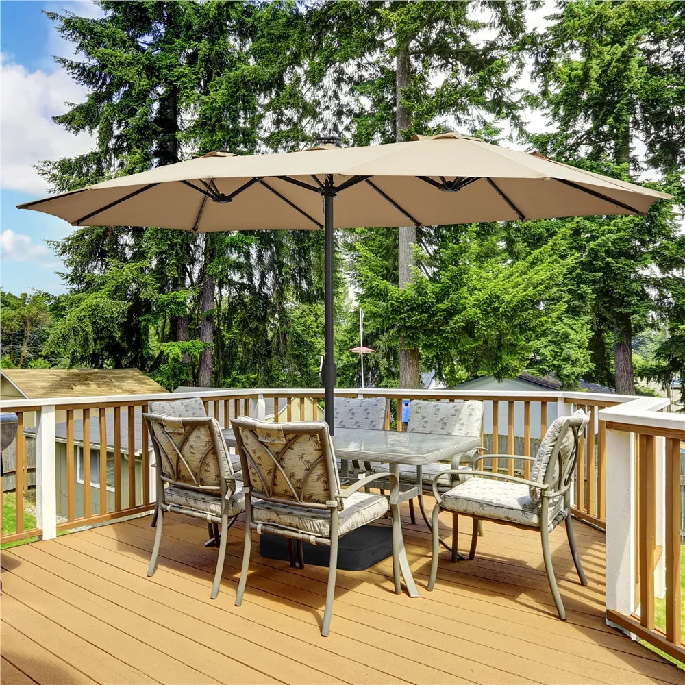 Tan 13ft Patio Umbrella with Solar Lights J602