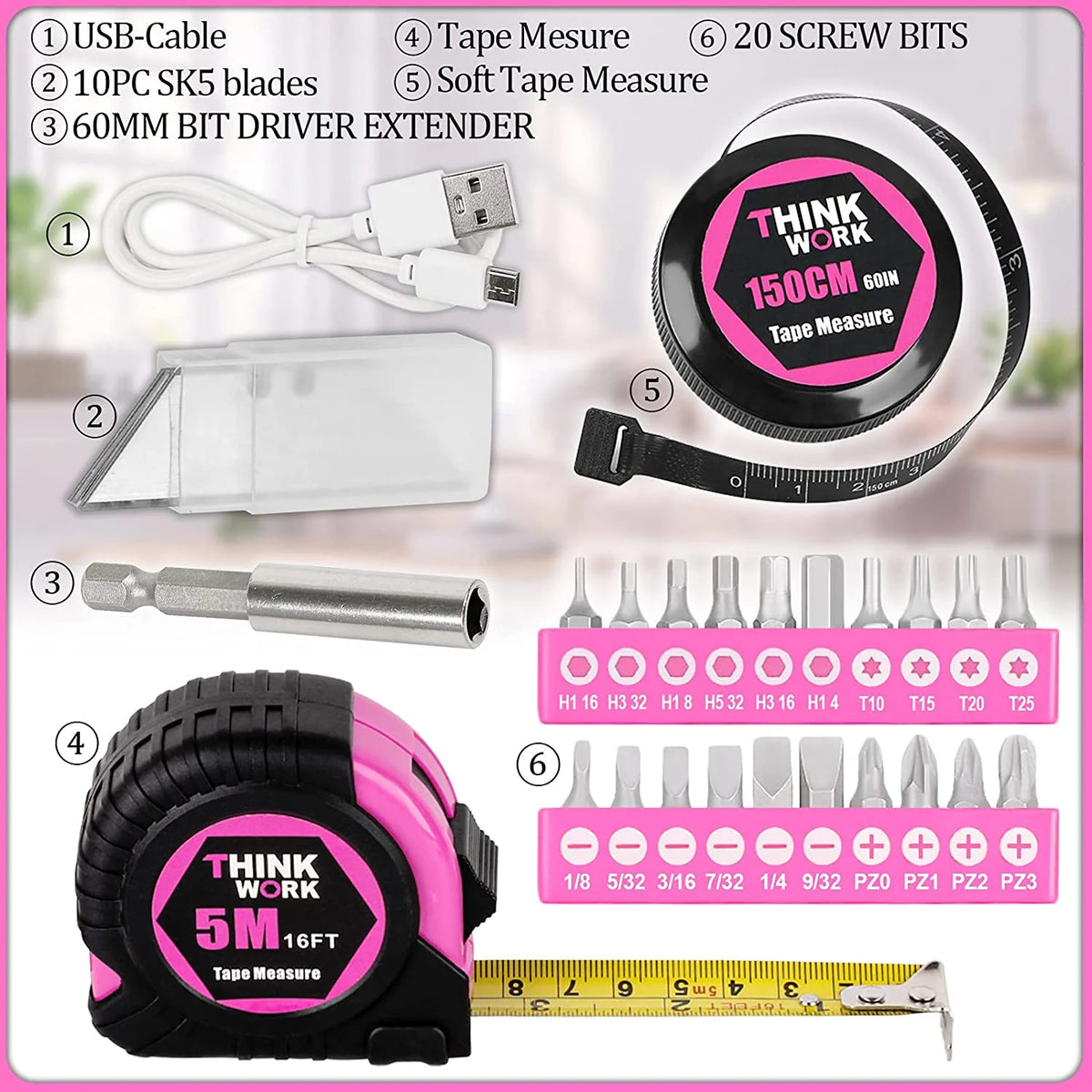 122-Piece Pink Tool Kit with 3.6V Electric Screwdriver B5950