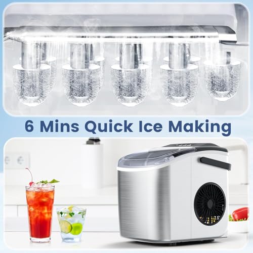 Stainless Steel Countertop Ice Maker, 26.5Lbs per Day, Portable with Auto-Cleaning N574