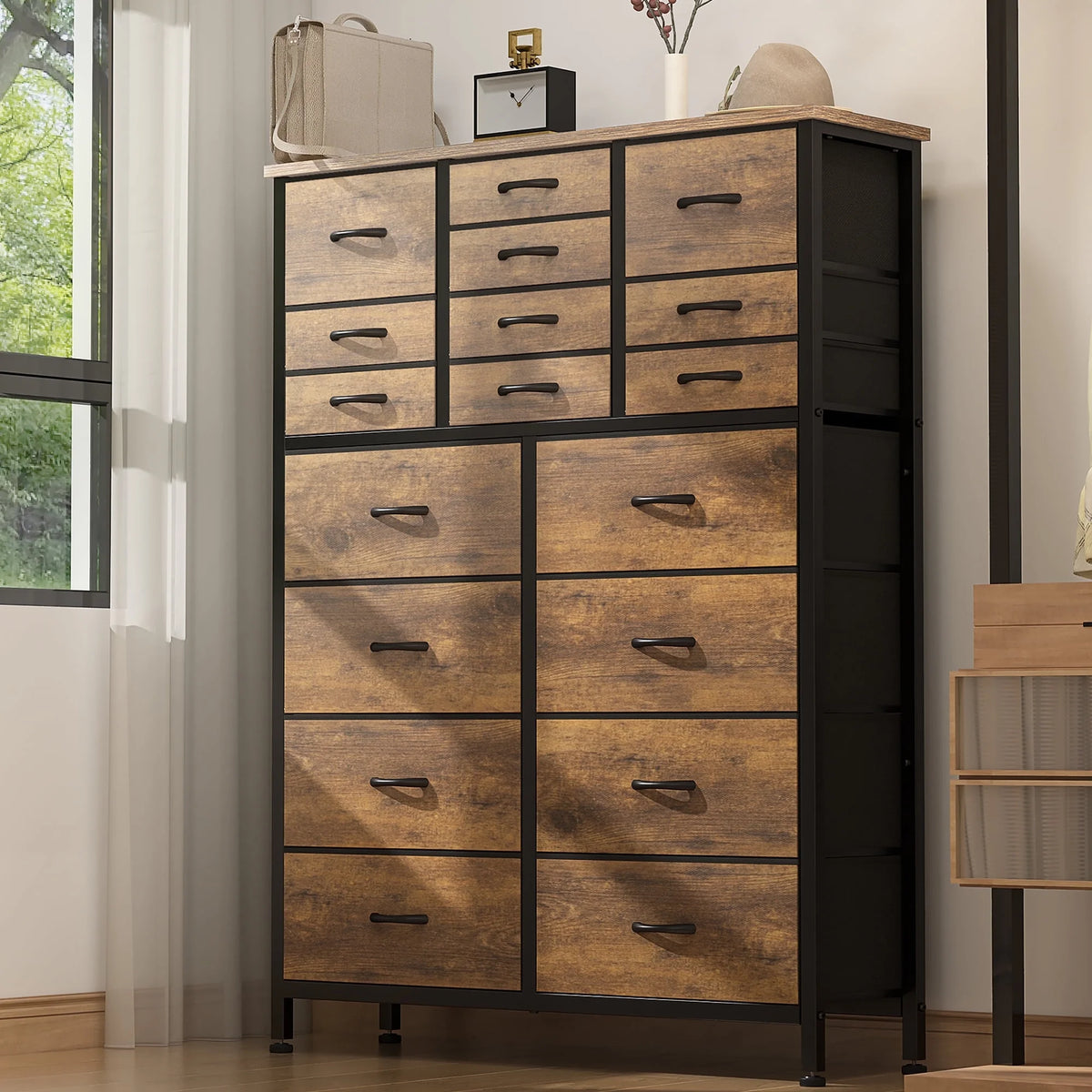 Rustic Brown 18 Drawer Fabric Dresser H809651