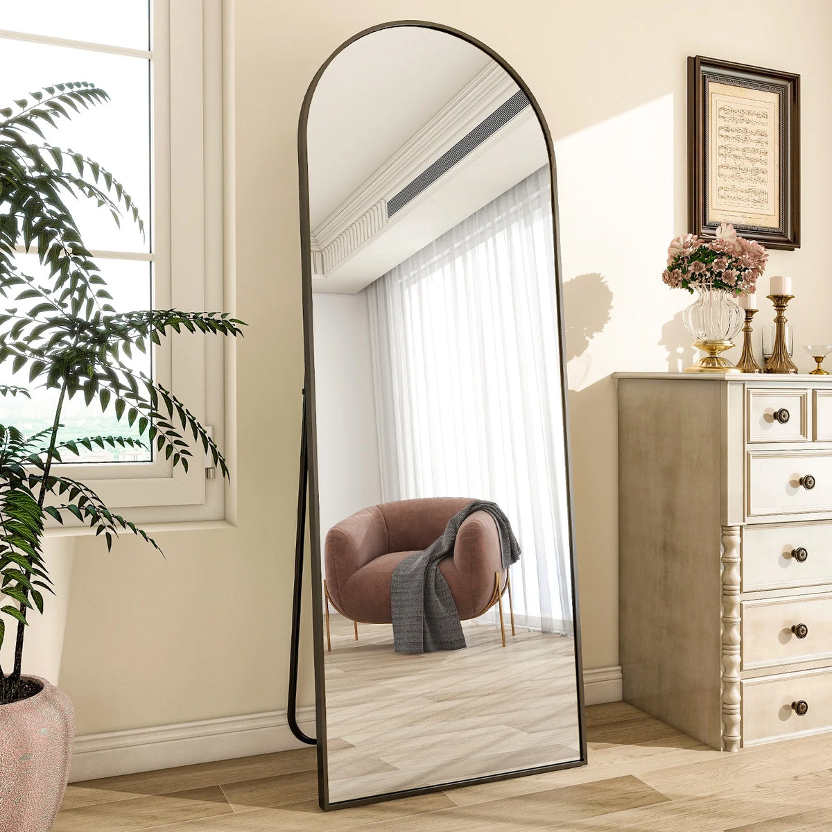 Black Arched Full Length Floor Mirror Z8368