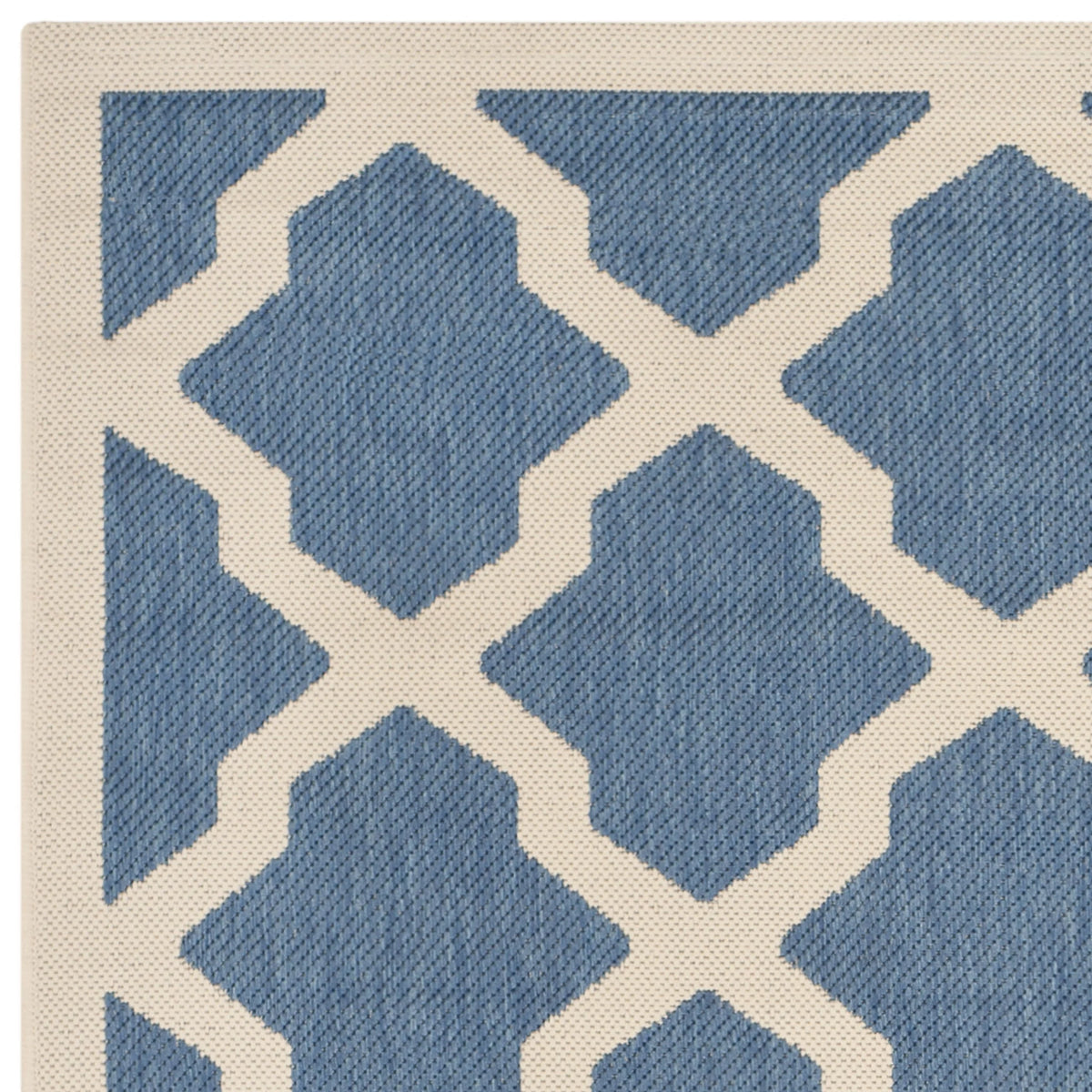 Blue Beige Quatrefoil Indoor/Outdoor Area Rug K13729