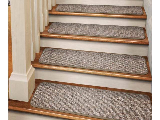 Set of 12 Adhesive Carpet Stair Treads - Pebble Beige - 8 in. x 30 in. U9377