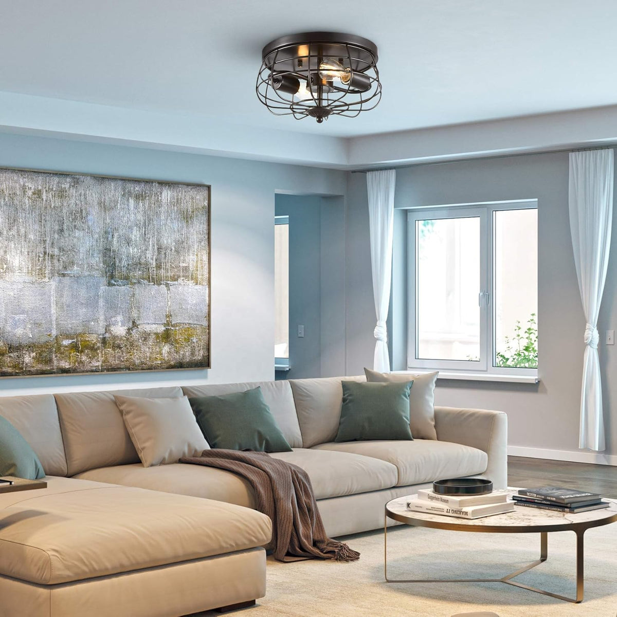 2-Light Industrial Flush Mount Ceiling Light Fixture M38910