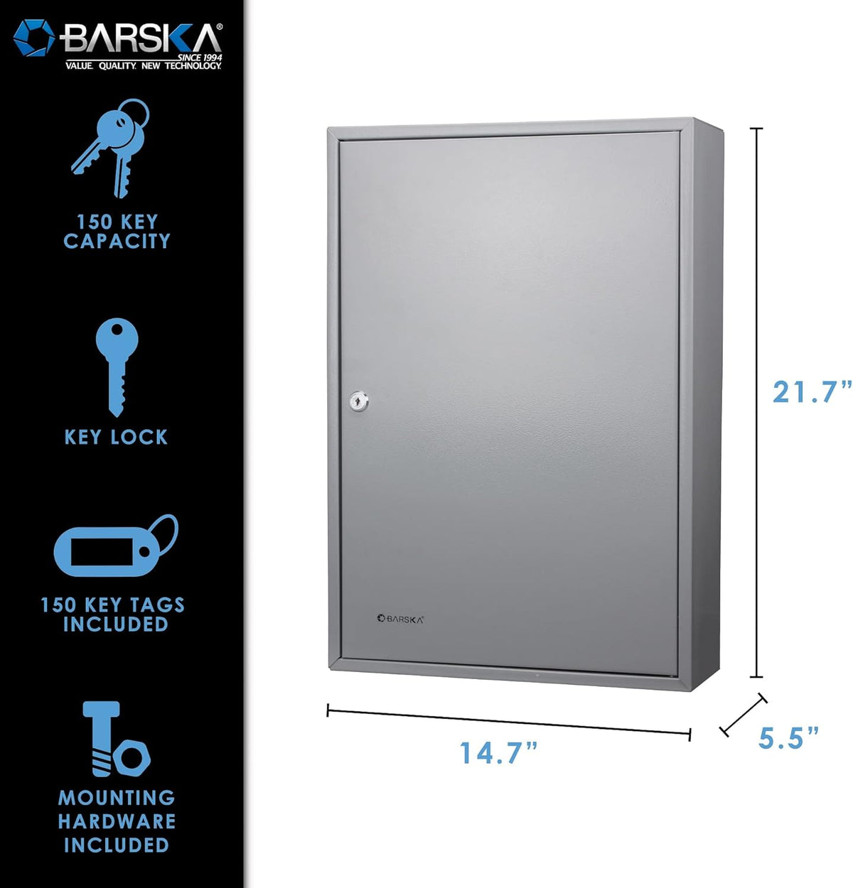 Key Cabinet Lock Box Grey, 14.75 x 5.5 x 21.75 Y124993