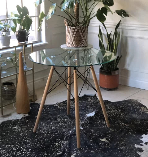 Set of 5 Round Glass Dining Table 32" with Wood Legs C785