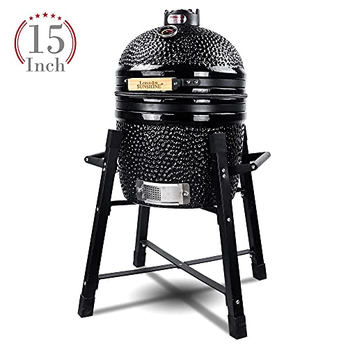15" Ceramic Charcoal BBQ Grill and Smoker with Stainless Steel Grates V275733