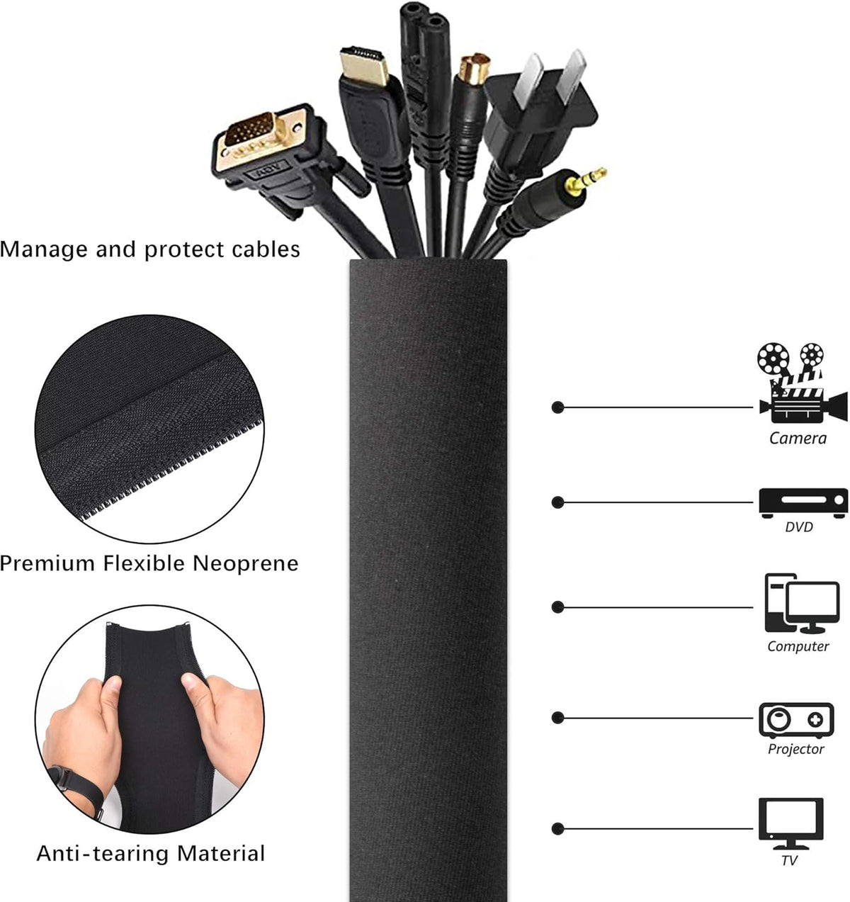 4 Packs Black Cable Management Sleeve N9180