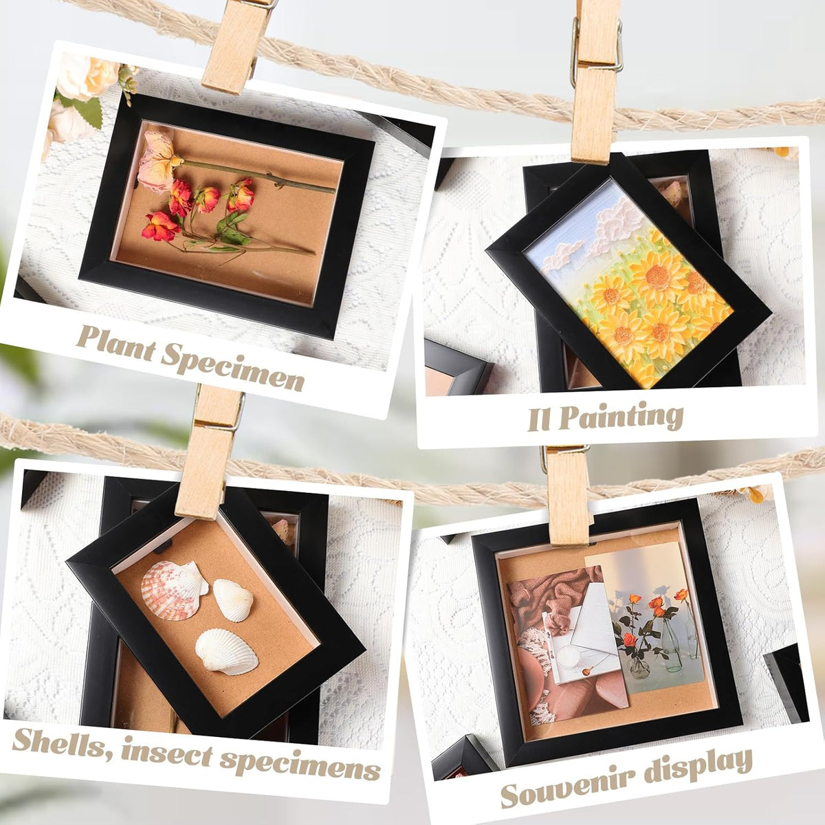 6 Pcs Black Wood Shadow Box Frame Set J38167